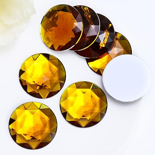 Briskbloom Diamantes de imitación grandes de parte trasera plana de 1.575 pulgadas, 8 piezas de gemas redondas de acrílico ámbar grandes para