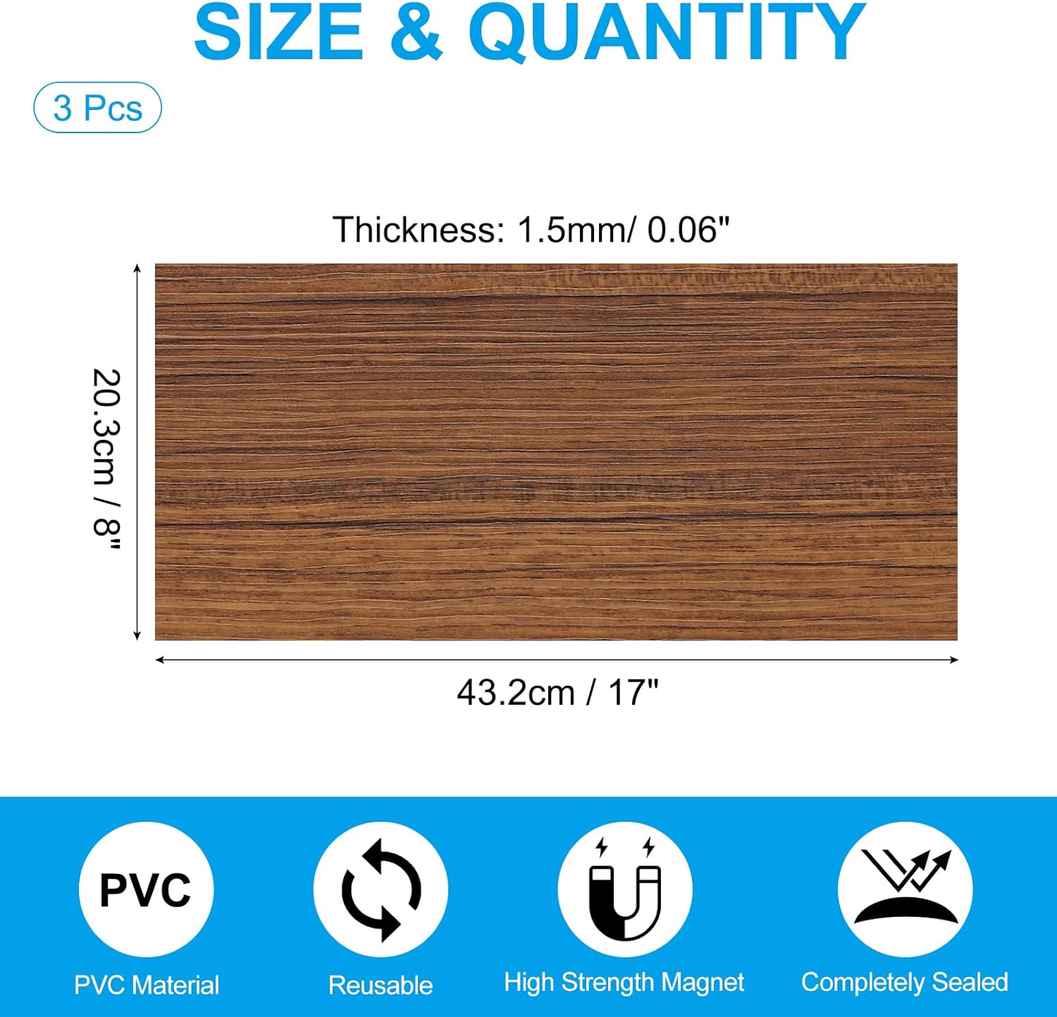 PATIKIL 17"x8" Magnetic Vent Cover, 3 Pack Floor Wall Air Registers Cover High Strength Magnetic Vent Blocker for Home RV HVAC Fireplace Furnace, Wood Grain Color