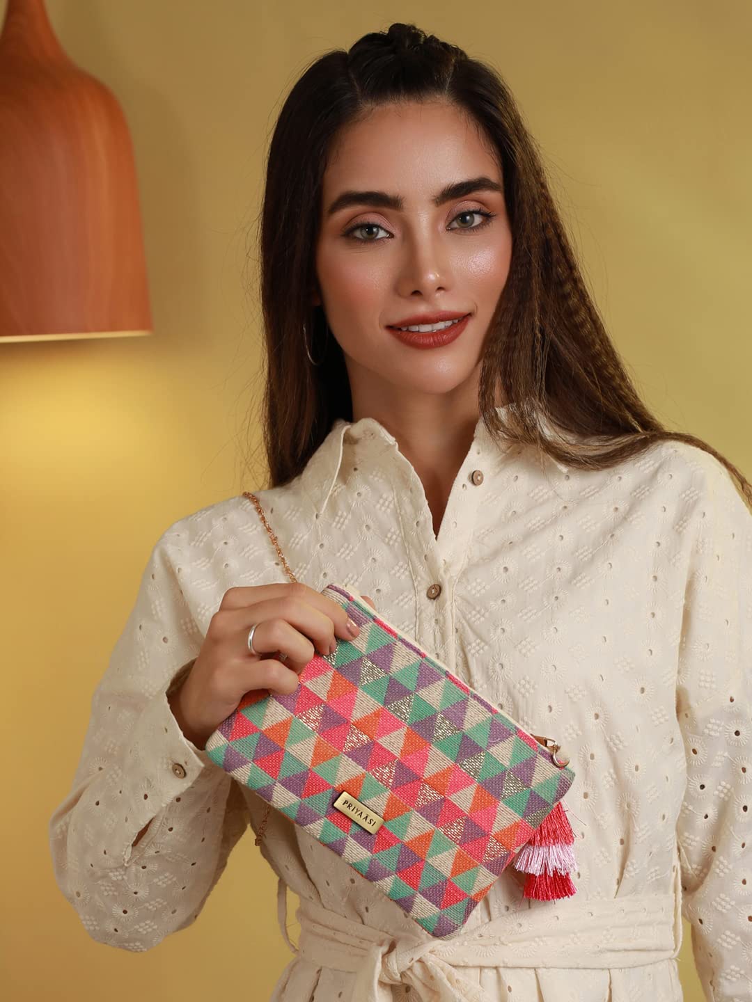 Priyaasi Multicolor Geometric Pattern Jacquard Cloth Sling Bag for Women | Stylish, Trendy, & Casual Chain Sling Bag with Zipper Closure | Detachable Strap - Image 2 thumbnail