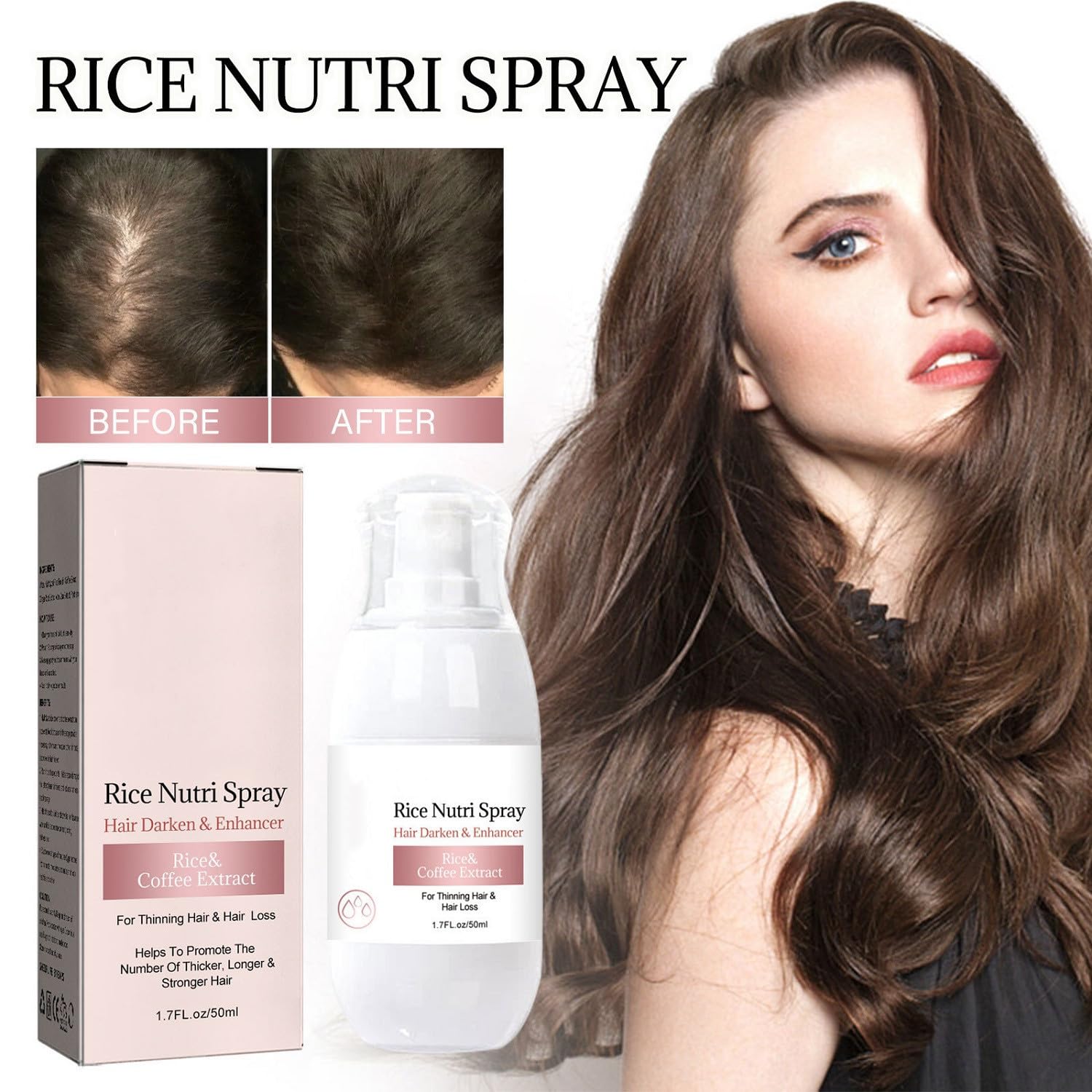 2Pc Rice Water Hair Growth Helper Spray for Thinning Hair, Unscented Oil for All Hair Types, Fast Absorption Hair Thickening Natural Spray(50ml) - Image 2