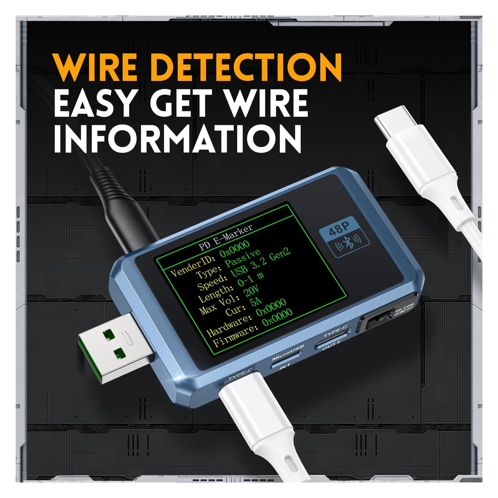 Tester USB FNB48P Tester napięcia prądu USB Wyzwalacz PD QC4.0 + PD3.0 2.0 TYPE-C Test pojemności szybkiego wykrywania ładowania 1,77 cala(With bluetooth)