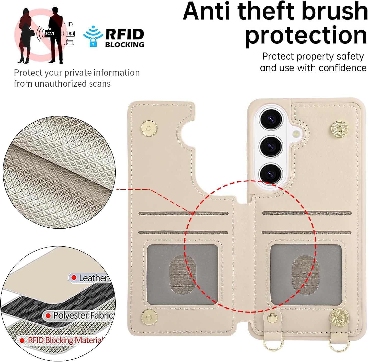 for Samsung Galaxy S26 Plus Wallet Case with Card Holder Slots and Strap, RFID Blocking Magnetic Flip Folio Cover, Crossbody Purse Protection Case with Kickstand,Beige Diamond