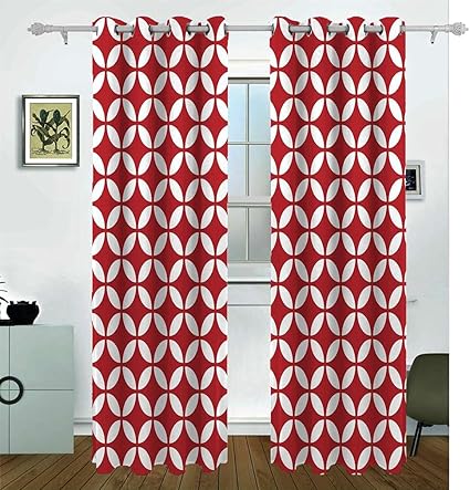 Amazon Chidagu 遮光カーテン 2枚セット 白赤色の花モダンなシームレスなジオメトリパターンの背景 おしゃれ 部屋飾り 断熱 防寒 防音 省エネ 間仕切りカーテン 洗える かわいい リビングルーム 寝室 かーてん 幅100cm丈110cm カーテン オンライン通販