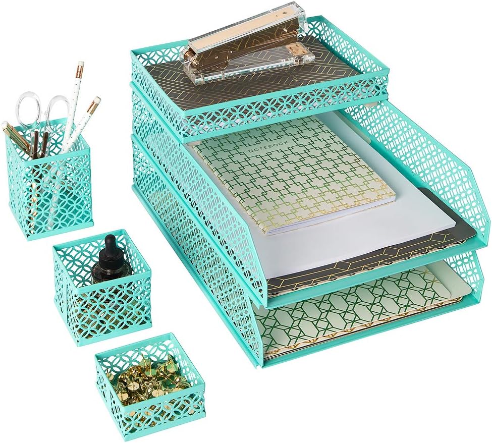 Desk Organizer Office Accessories Set - Desk Set - Mail Organizer, Letter Sorter, Pen Case, and Sticky Note Holder - Organizes All of Your Office Supplies 6 Piece
