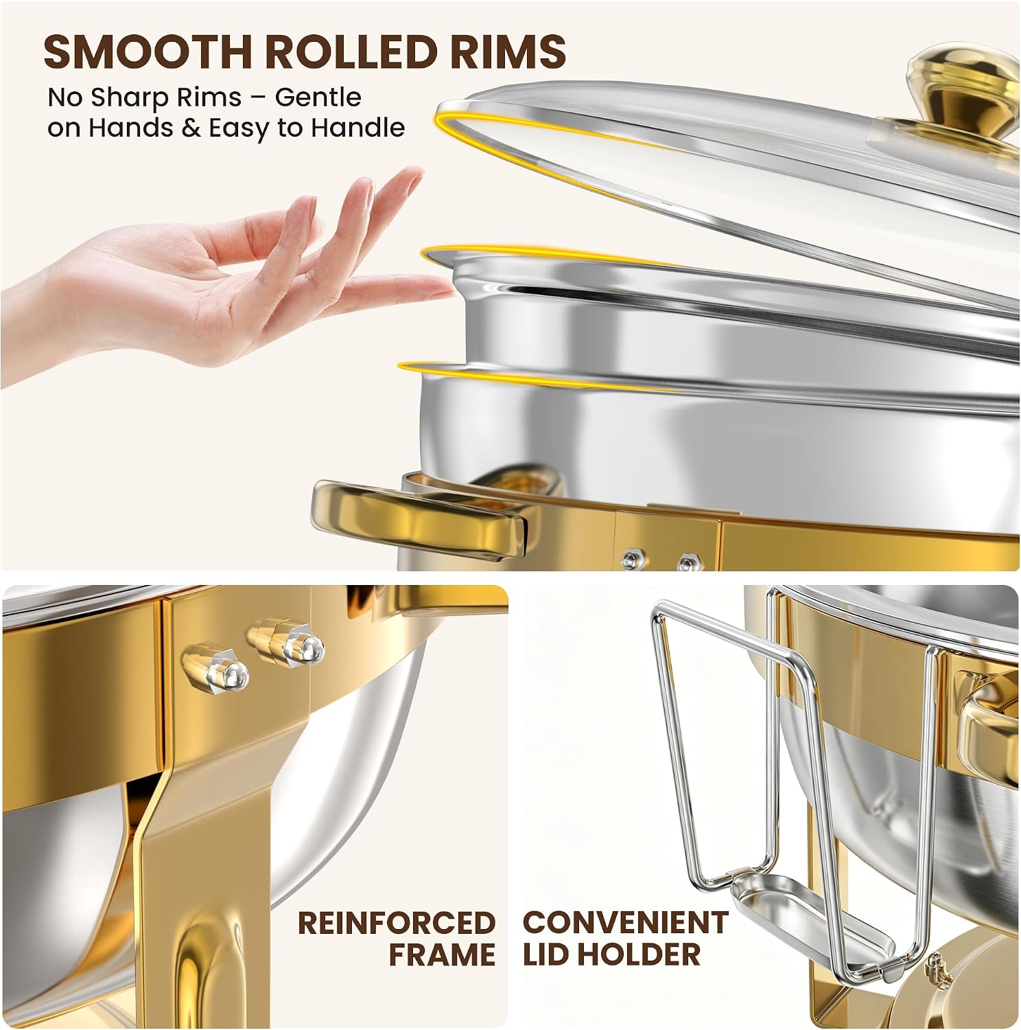 7QT Gold Chafing Dishes for Buffet, 4 Pack Round Chafer Set