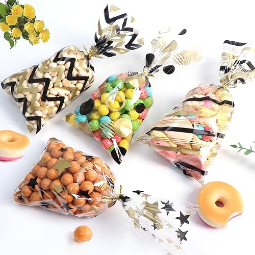 Miniatura 231 de COQOFA 100 bolsas de regalo de estrella rosa de 7 x 12 pulgadas, bolsas de regalo de celofán, bolsas de regalo de fiesta, bolsas de plástico Rosado