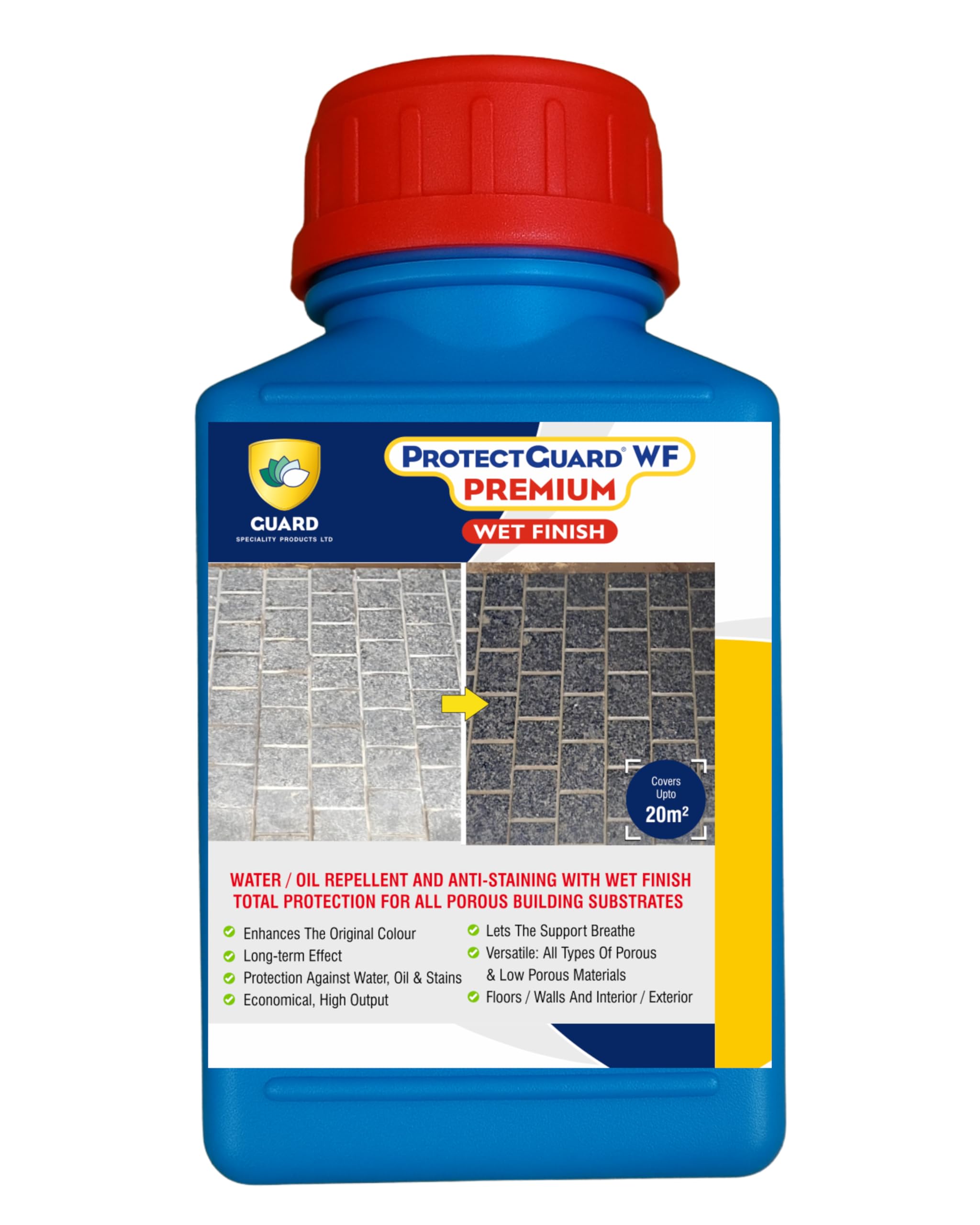 ProtectGuard WF Premium Wet Look Sealer for Mineral Surfaces Like Granite & Natural Stones Enhances the Color| Water, Oil and Stain Repellent Long Lasting Protection Pack size 500ml Treats upto 20sqmt-image-35