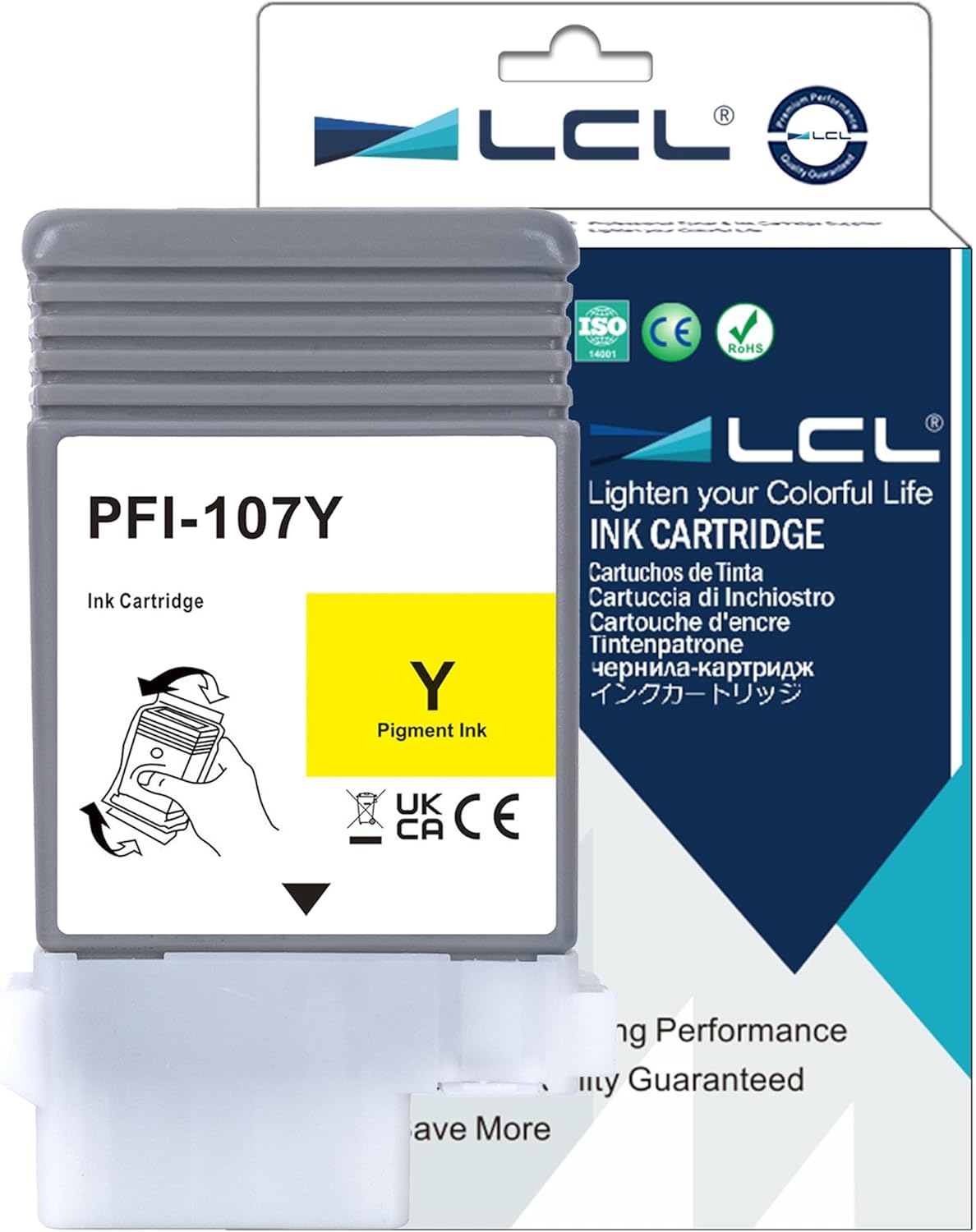LCL PFI-107 Yellow 130-ml Ink Cartridge Replacement for Canon PFI-107 PFI-107Y PFI107Y for Canon ImagePROGRAF iPF670 iPF680 iPF685 iPF770 iPF780 iPF785 Printers (1-Pack)