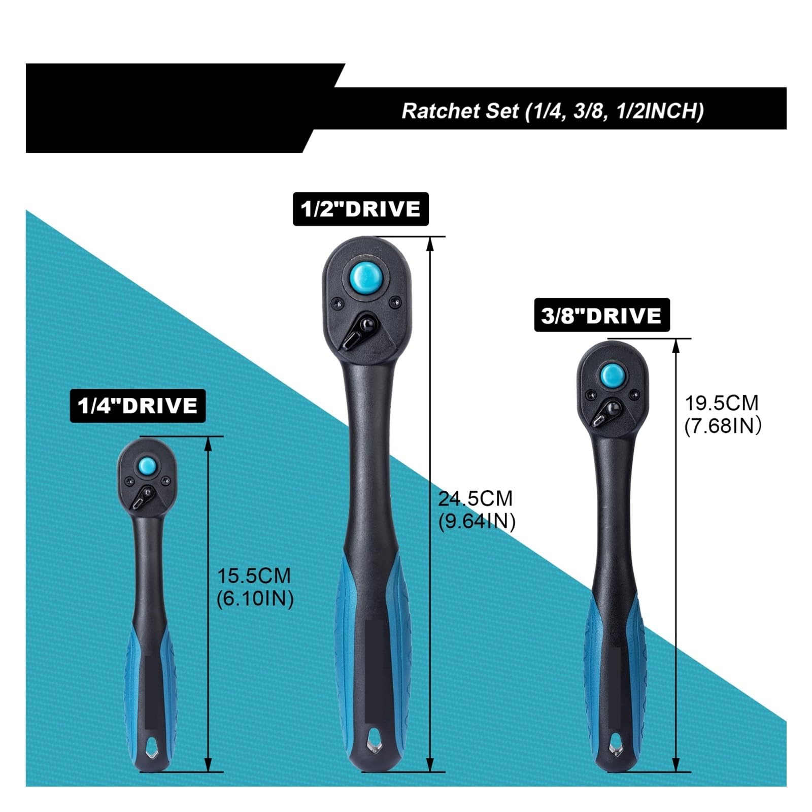 Juego De Llaves DinamoméTricas Juego De Trinquete De 1/4", 3/8" Y 1/2", Paquete De 3, Juego De Trinquete con Agarre Cómodo For Mantenimiento del Hogar Y Reparación De Automóviles