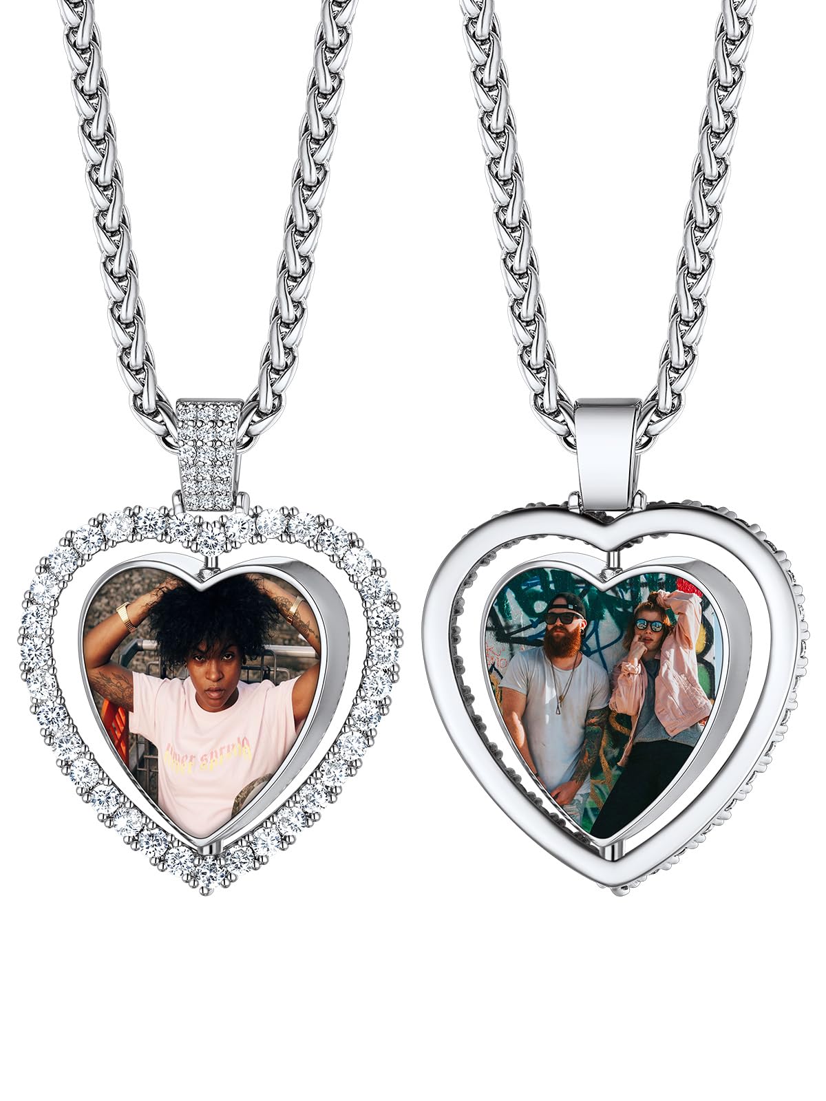 Custom4U Picture Necklace Personalized Photo Circle Chain for Men Women