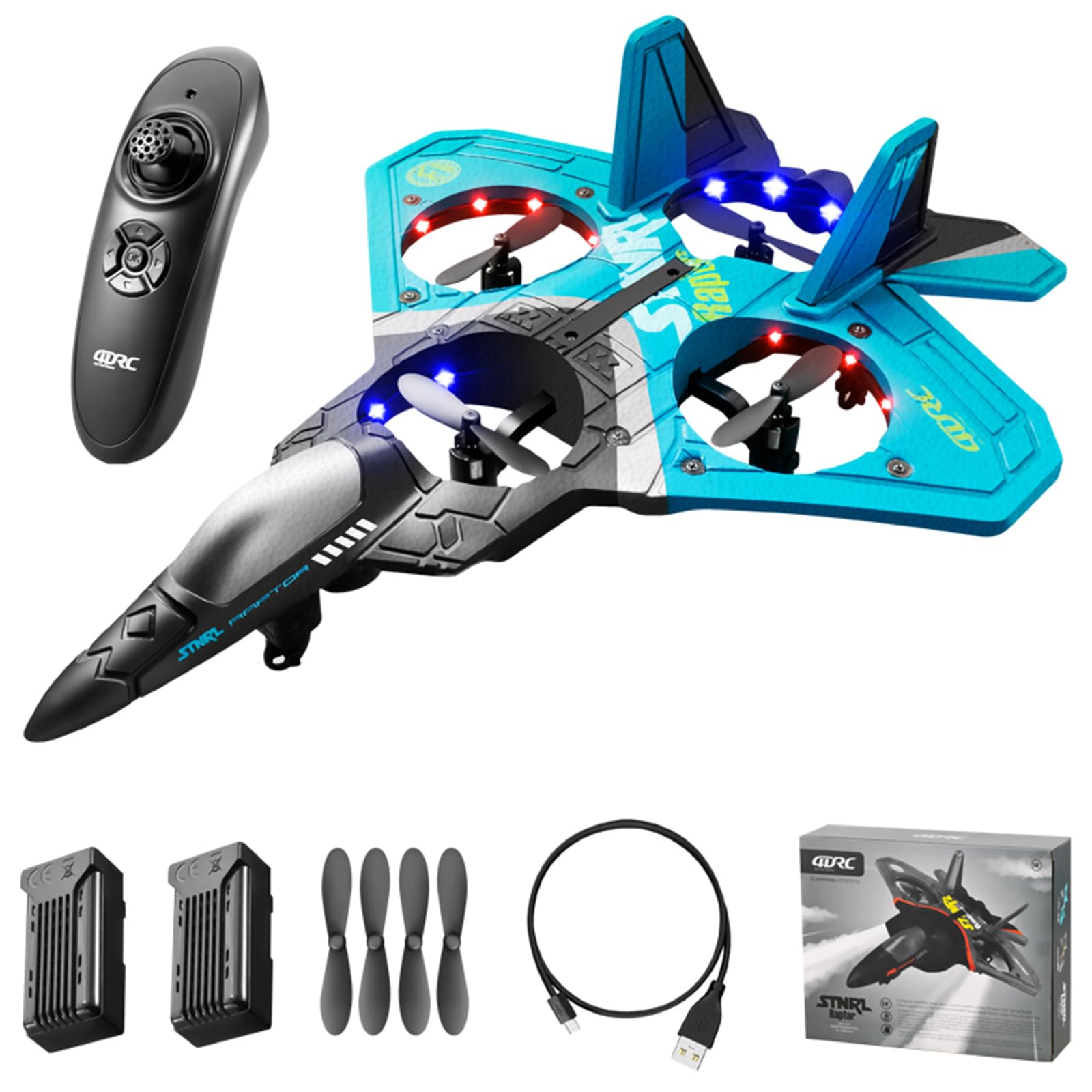 AGWIMV17 Jet Fighter Stunt RC Plane, 2.4GHz EVA Remote Control Airplane, 2 Batteries, 360° Drop-Resistant Stunt Spin, RC Aircraft Toy for Kids Boys Birthday Gifts, Blue