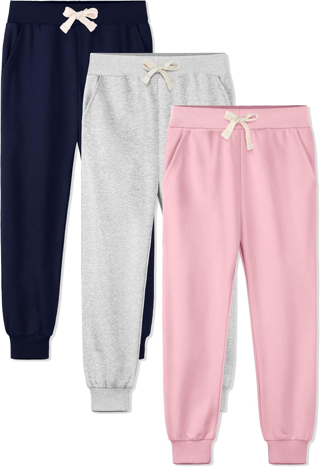 HXP 3 Pack Girls Sweatpants Girls Joggers Soft Cotton Athletic Sweatpants Pants for Kids with Pocket Drawstring