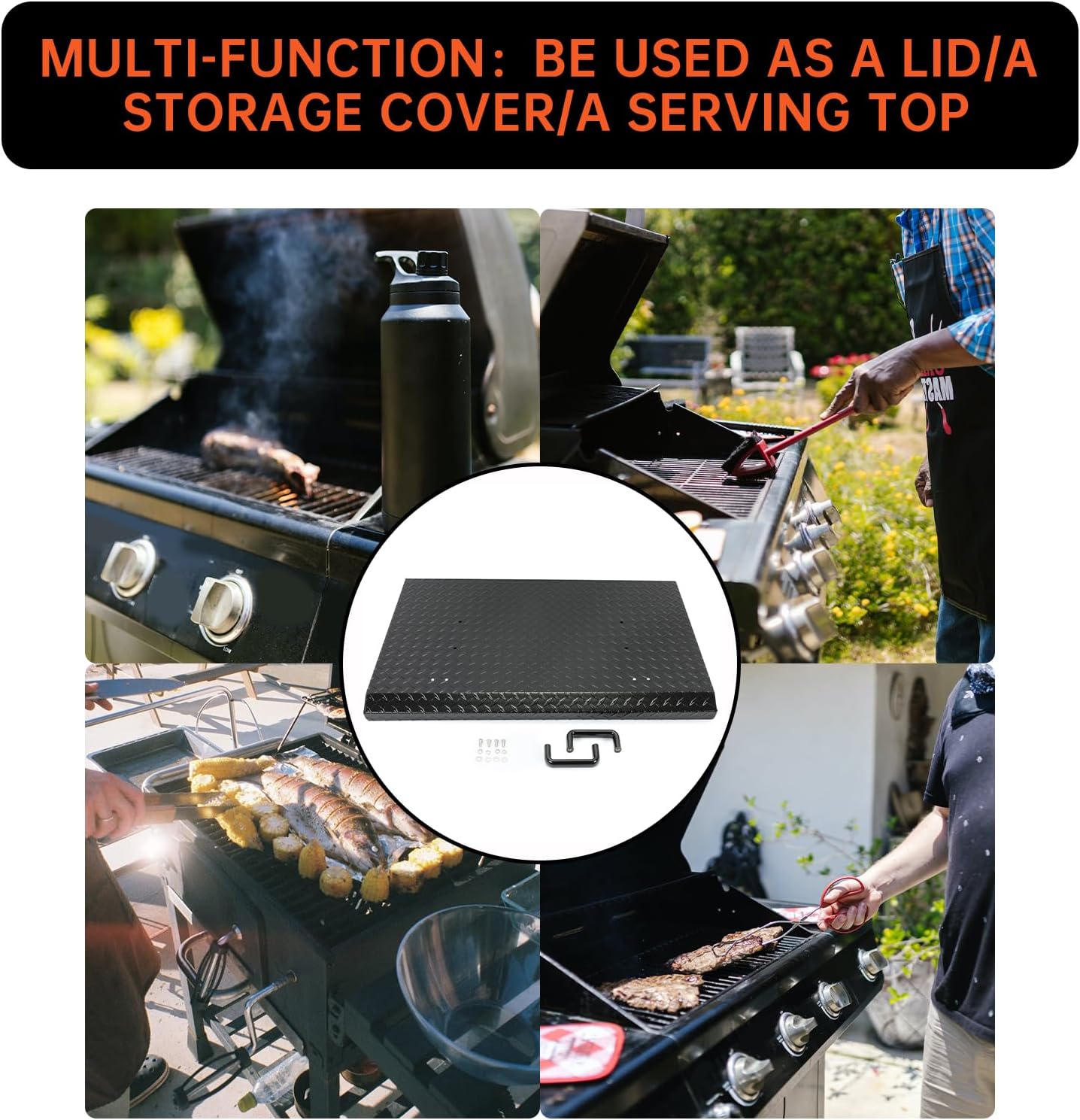 ECOTRIC 36 Inch Hard Top Griddle Grill Lid with Handle Outdoor Cover Powder Coated Durable Lightweight Aluminum Black Compatible with 36” Front or Rear Grease Griddle