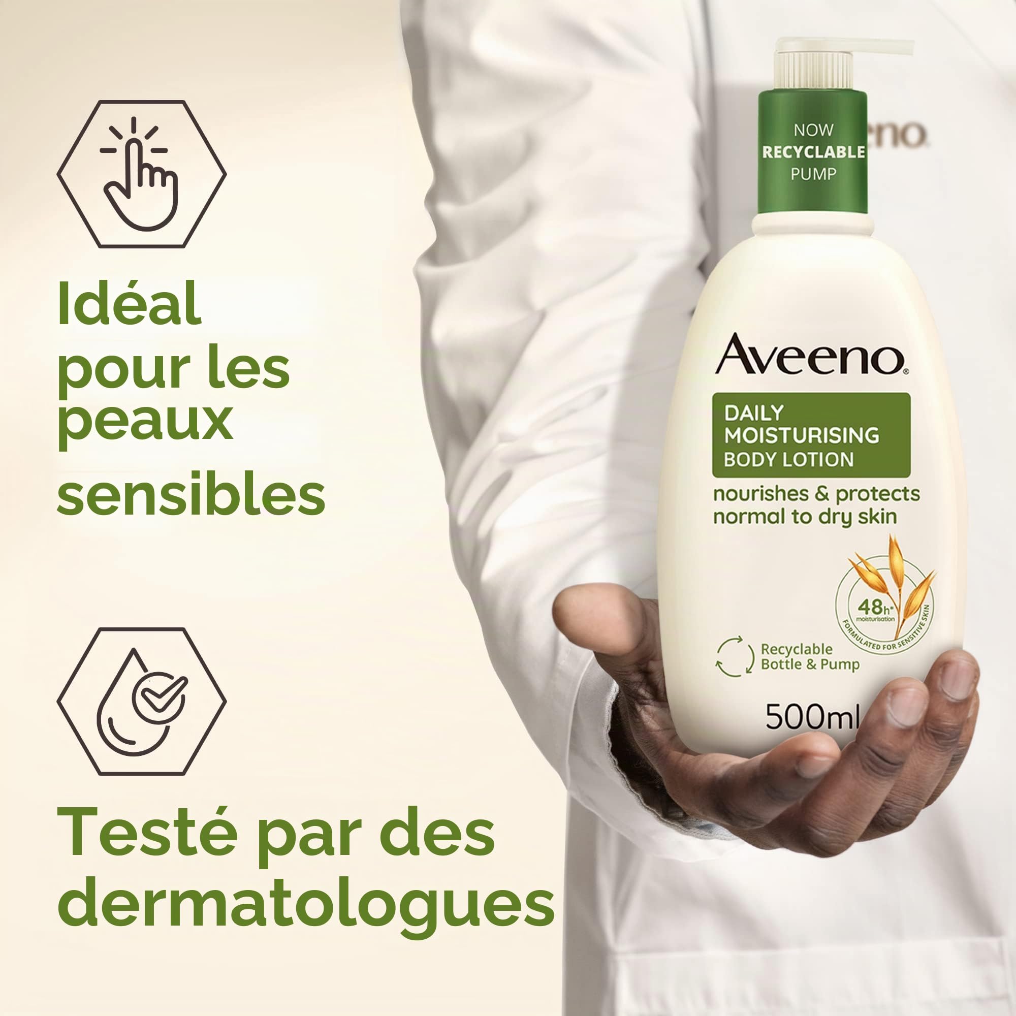 Aveeno Lot de 3 lotions hydratantes quotidiennes pour le corps (3 x 500 ml), lotion hydratante enrichie en flocons d'avoine colloïdale nourrissante, crème hydratante douce pour le corps adaptée aux