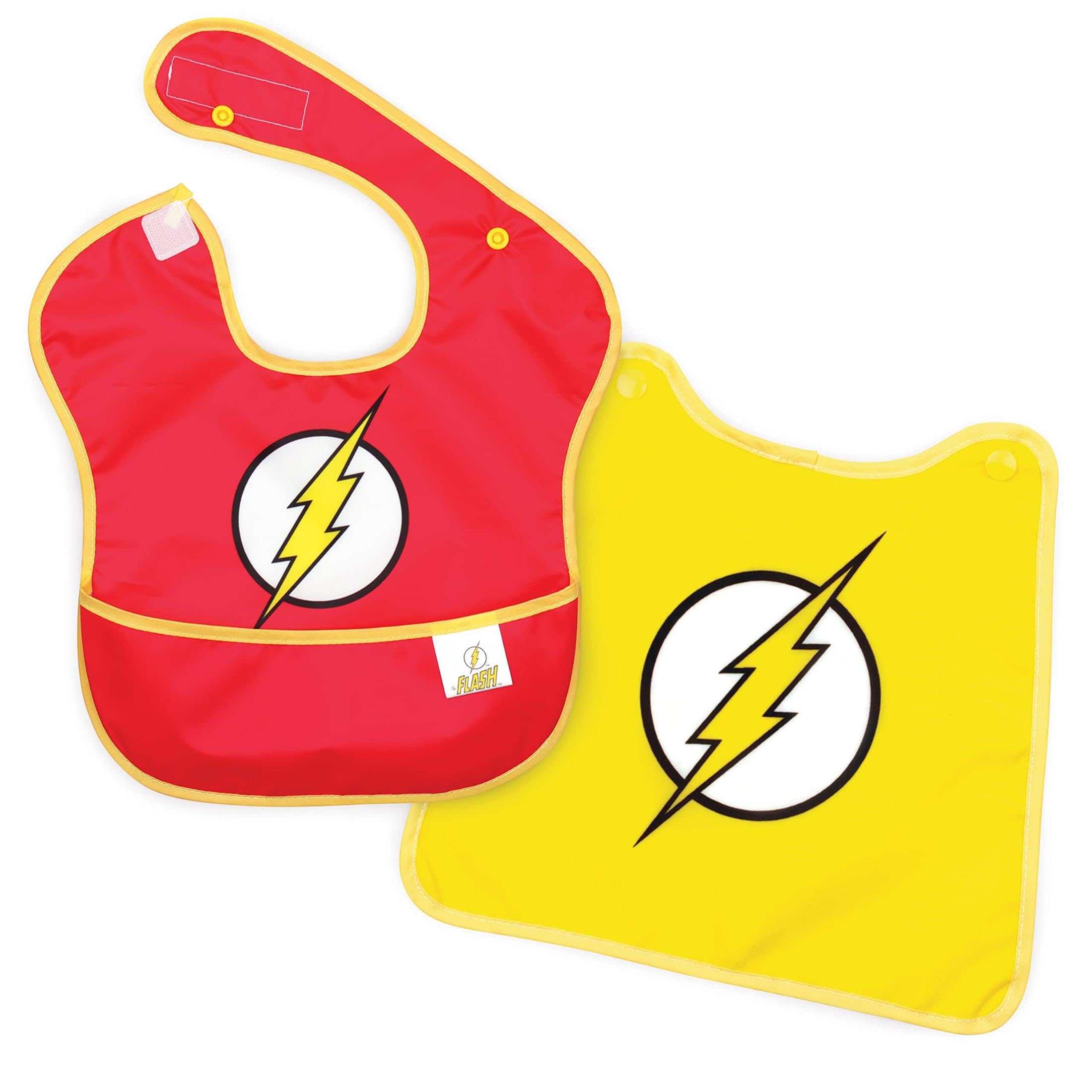 DC Comics The Flash SuperBib, Baby Bib, with Cape, Waterproof, Washable, Stain and Odor Resistant, 6-24 Months