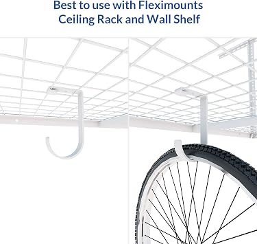 FLEXIMOUNTS 3x6 Overhead Garage Storage Adjustable Ceiling Storage Rack with 4-Pack Add-On Storage Flat Hook Accessory, 72 Length x 36 Width x 40 Height Storage Rack, White