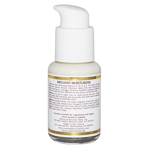 Miniatura 6 de AHA Brilliant - Hidratante para piel normal o combinada con alfa-hidroxiácidos 100% veganos y orgánicos, ingredientes naturales hechos en EE. UU