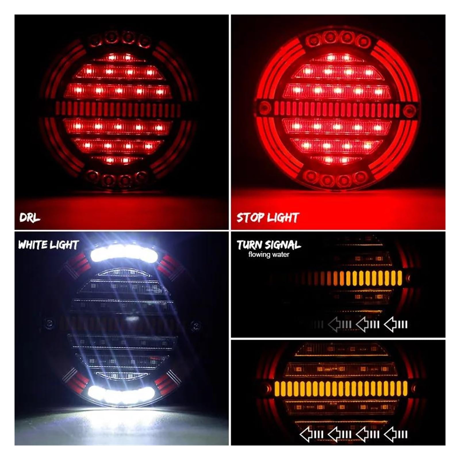 Luz Matrícula Luz Trasera LED Redonda 5,5 Pulgadas Freno secuencial Giro y Marcha atrás para Coches Camiones remolques Tractores Furgonetas 12 V y 24 V. Reemplazo Luces Traseras