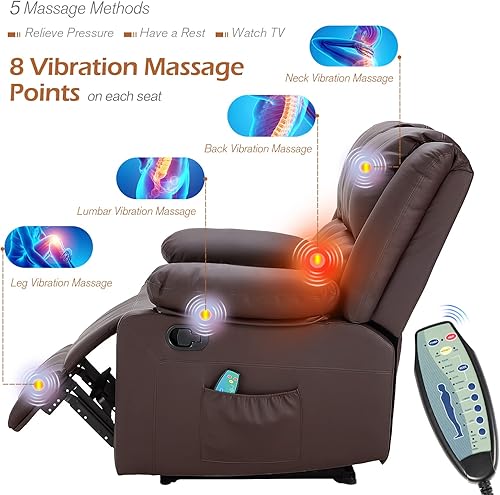 Miniatura 3 de YODOLLA Sofá reclinable con función de calor y masaje, sofá reclinable de 2 plazas de piel sintética con control manual moderno, sofá para caravana,