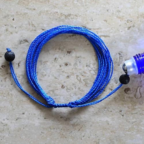 Miniatura 2 de VOS - Pulsera difusora Pulseras hechas a mano enceradas de cuerda azul real para hombres y mujeres, 2 cuentas de lava negra, cordón de tracción