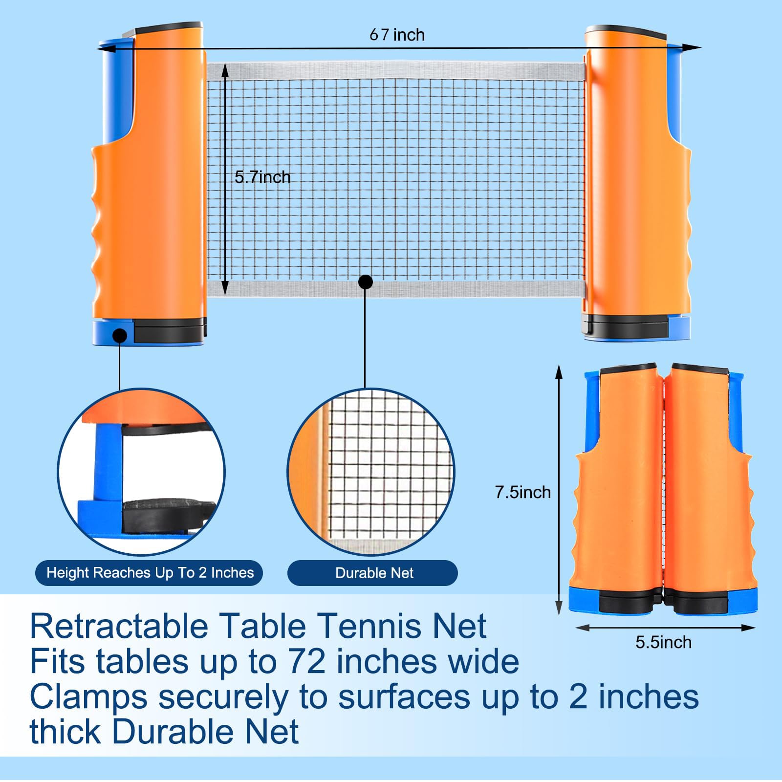 Red de Tenis de Mesa Telescópica Ajustable hasta 170 cm, Portátil Retráctil para Ping Pong