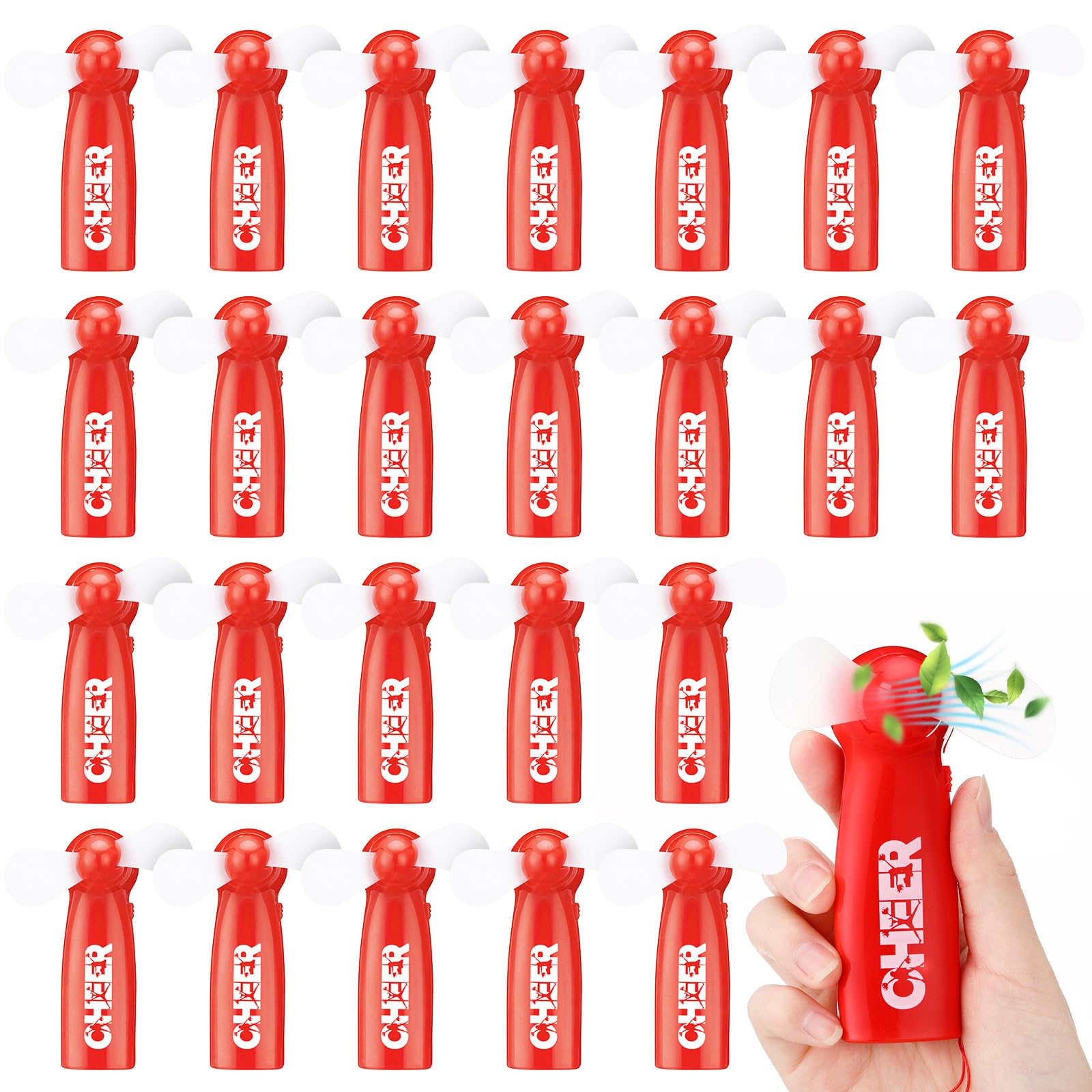 Glooglitter 20 mini ventagli portatili alimentati a batteria, ideali come regalo per cheerleader, feste, cheerleader, accessori portatili, per allenatori, riunioni di famiglia, stadio (rosso)