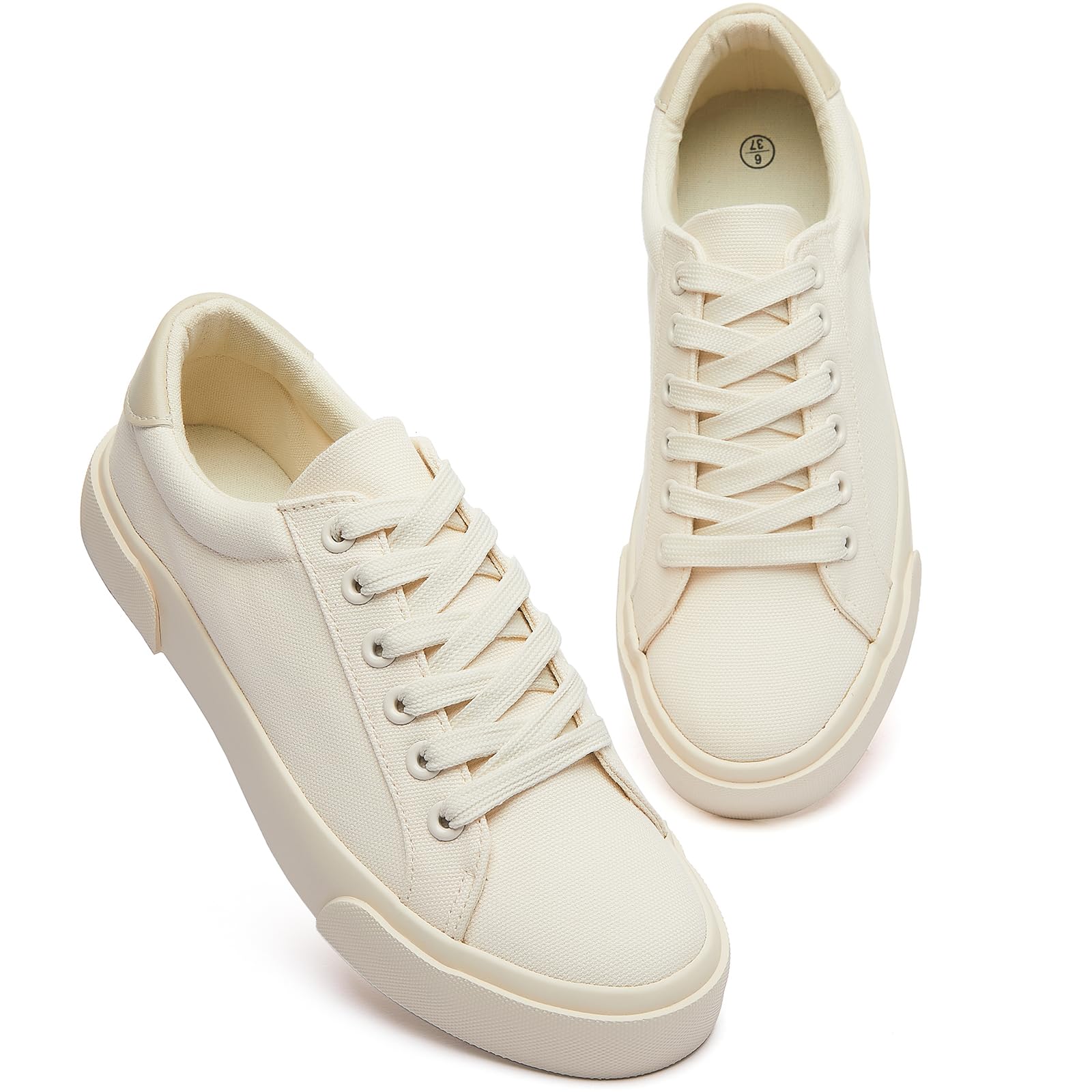 FINIWOR Canvas Shoes Low Top Sneakers for Women Fashion Lace up Casual Shoes Black and White Sneakers for Women