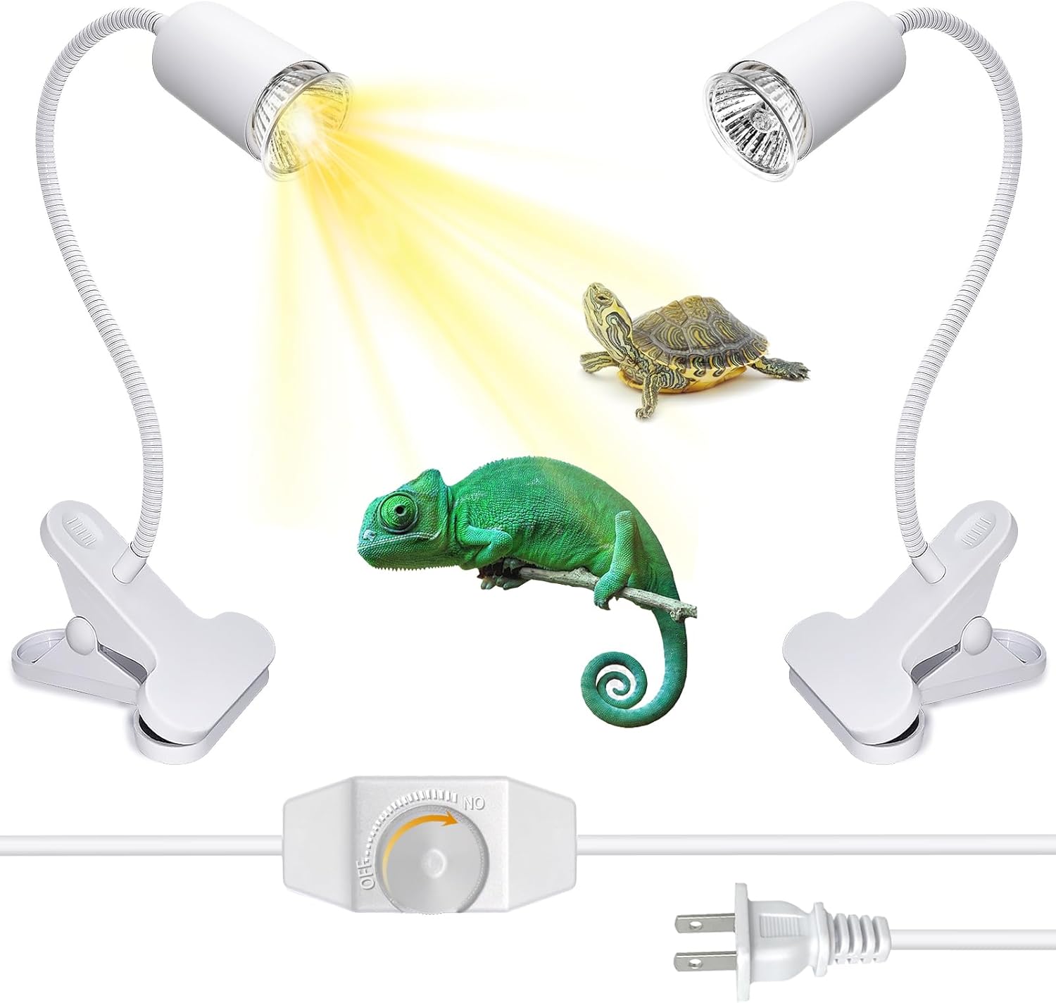 Turtle Lamp 2 Pack Reptile Heat Lamp, Turtle Heating Light with 240cm Cord, Basking Spot Lamp with Clip, Basking Light for Turtle Tank with 360° Rotatable Hose & Clamp & Adjustable Switch(No Bulb)