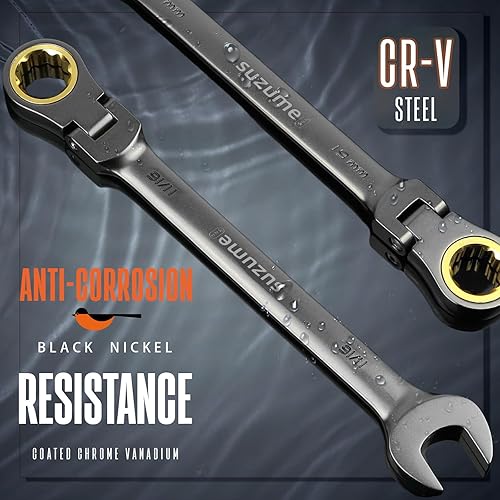 Miniatura 6 de SUZUME Juego de llaves de trinquete métricas y SAE de cabeza flexible de 24 piezas, 72 dientes Cr-V, juego de llaves de trinquete de acero Cr-V con