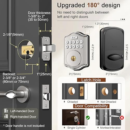 Miniatura 7 de Cerradura de puerta de entrada sin llave con código, guía de voz para teclado electrónico, cerraduras inteligentes para puerta delantera, fácil de