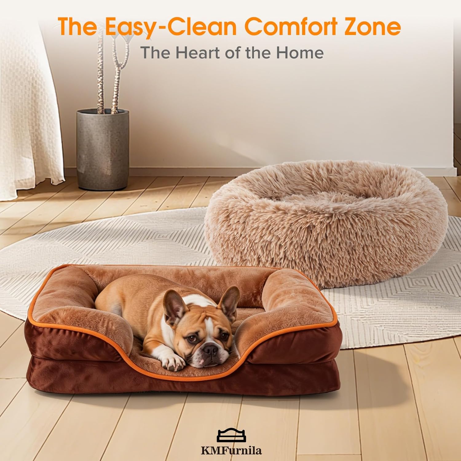 Orthopedic Dog Bed, Large-Sized Memory Foam Pet Sofa Bed with Bolster Sides, Features Waterproof Lining, Removable & Washable Cover, and Non-Slip Bottom – Designed for Calming Pet Sleep