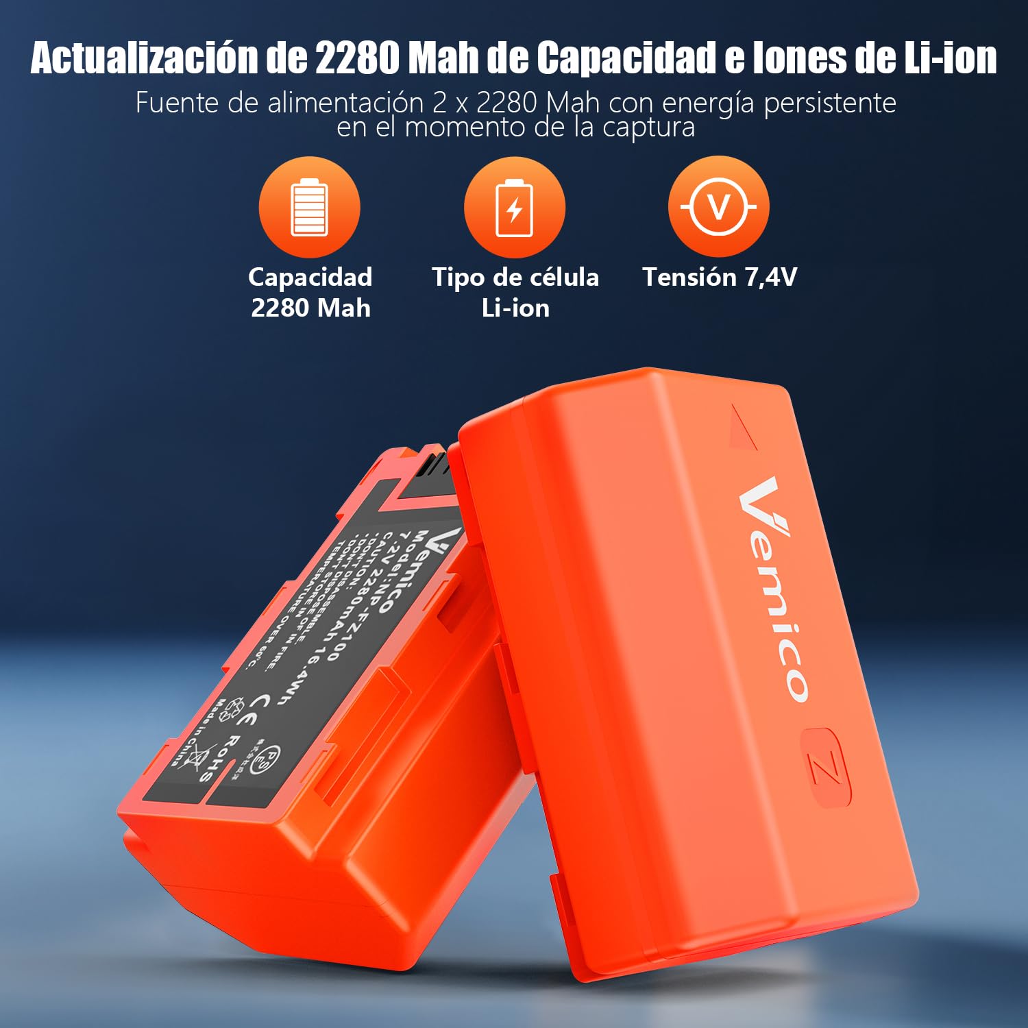 Vemico NP-FZ100 Batería de Cargador Kit 2 X 2280mAh Batería USB-C Cargador
