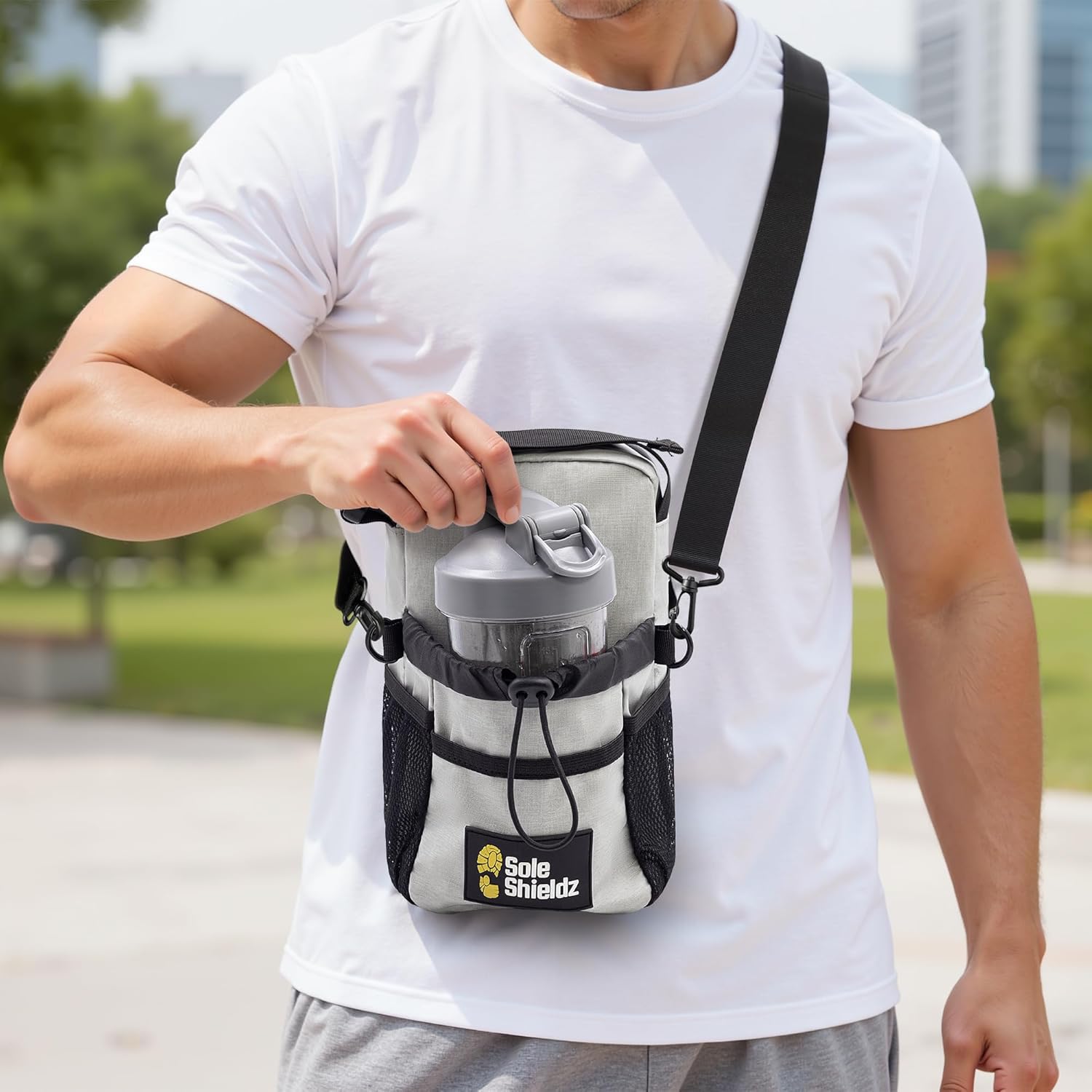 SoleShieldz Magnetic Gym Bag with Water Bottle Holder | Versatile Crossbody Travel Bag for Men & Women | Waterproof | Mini Sling Bag with Compartments for Phone & Gym Essentials - Image 4