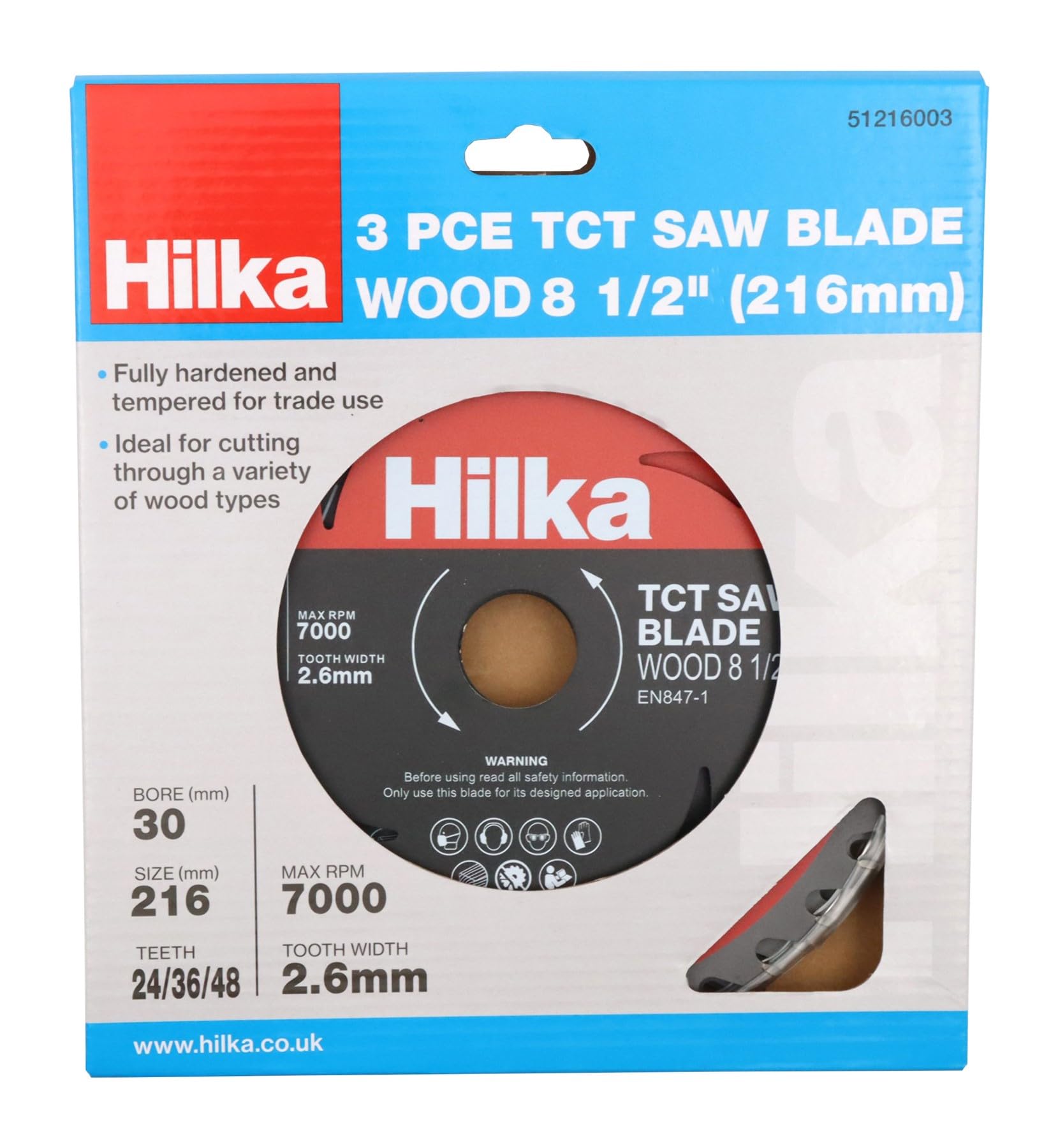 Hilka 51216003 3 PCE 8 1/2" (216mm) TCT Saw Blades, Red