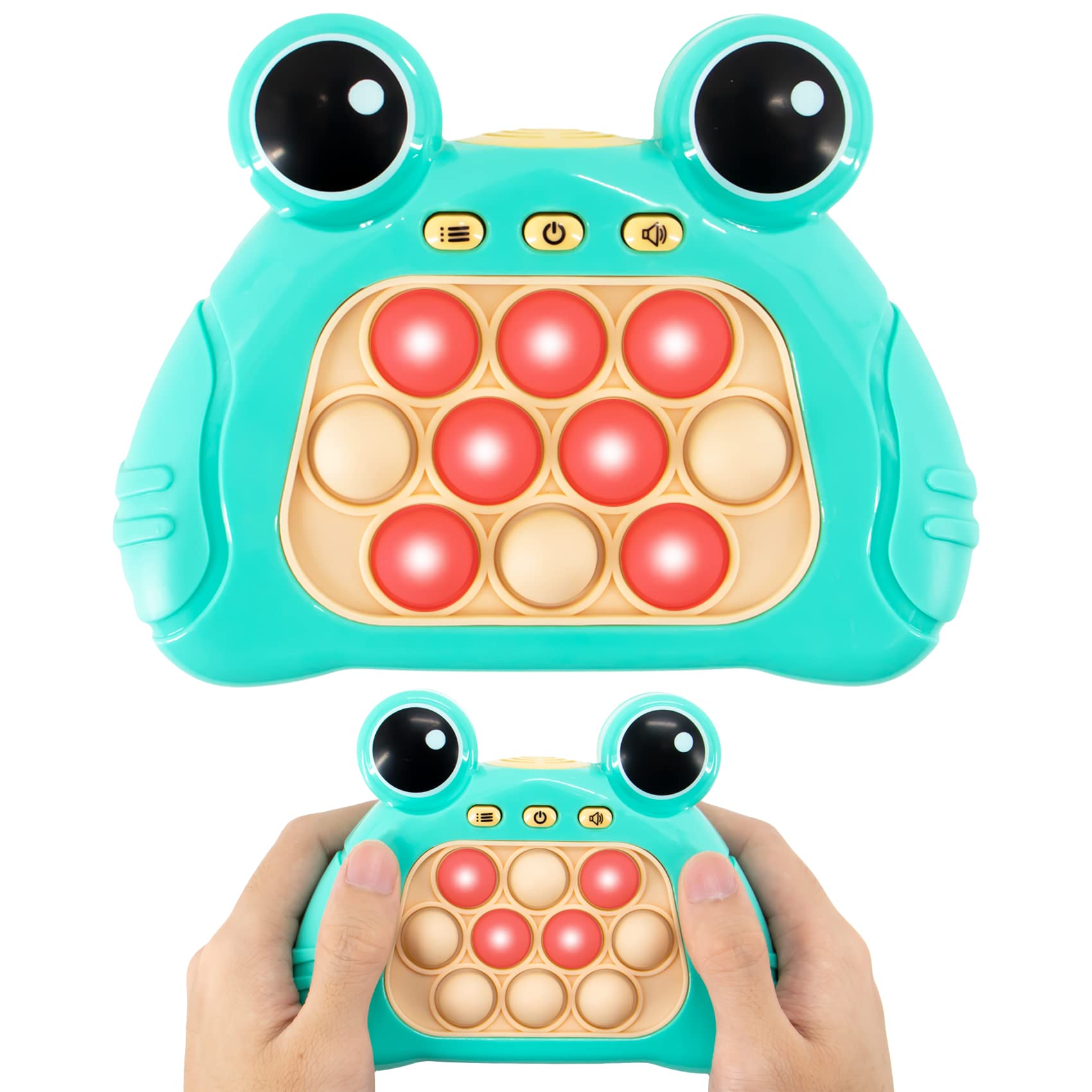 Handheld Game Toy,Sensory Fidget Toys Newest Upgrade Fun Light and Sound Press Bubble Game,Puzzle Pop Light Up Game Fidget Travel Games (Frogs)