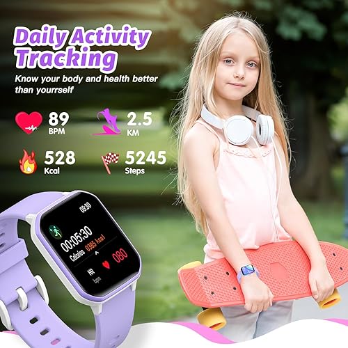 Miniatura 7 de Reloj inteligente para niñas, resistente al agua IP68, reloj rastreador de actividad física con cara de 1.5 pulgadas, monitor de sueño de frecuencia