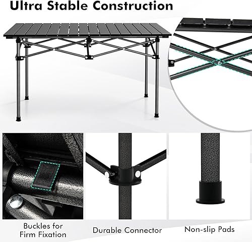 Miniatura 5 de Tangkula Mesa de campamento plegable de aluminio, mesa de campamento ligera enrollable para 4-6 personas con mesa grande y bolsa de transporte, mesa
