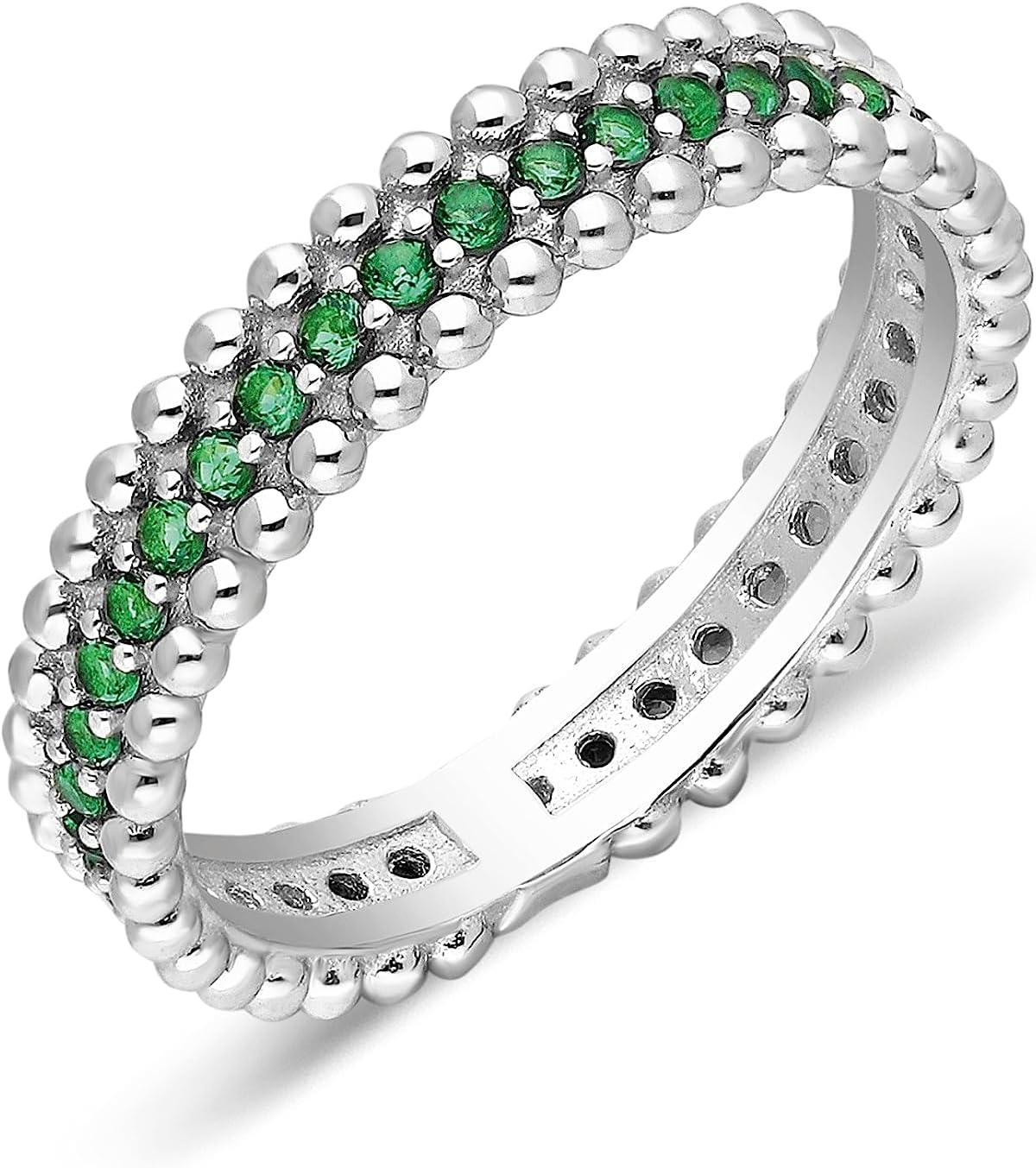 14k Solid Gold Emerald Ring | 14k Real Gold Eternity Band Ring | Micro Pave Green Emerald Ring | Unique Wedding Band | 14k Emerald Gemstone Jewelry for Women