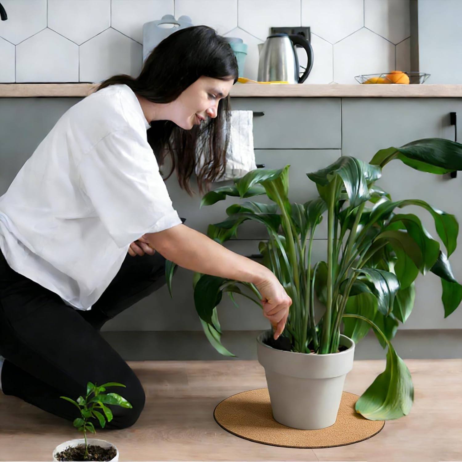2 Pcs Large Cork Plant Coasters 14 Inch Double Layers Thicken Planter Coaster Plant Pot Saucers Waterproof Non-Slip Mat for Indoor Outdoor Plants Home Floor Protection