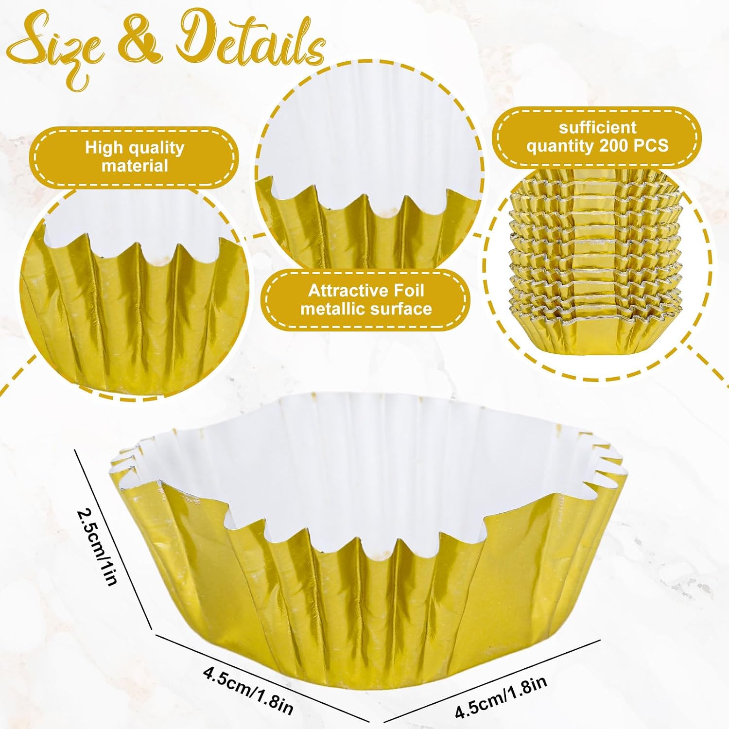 JarThenaAMCS 200Pcs Square Mini Foil Cupcake Liners Paper Brownie Baking Cup Golden Foil Muffin Cupcake Wrappers For Party Supplies