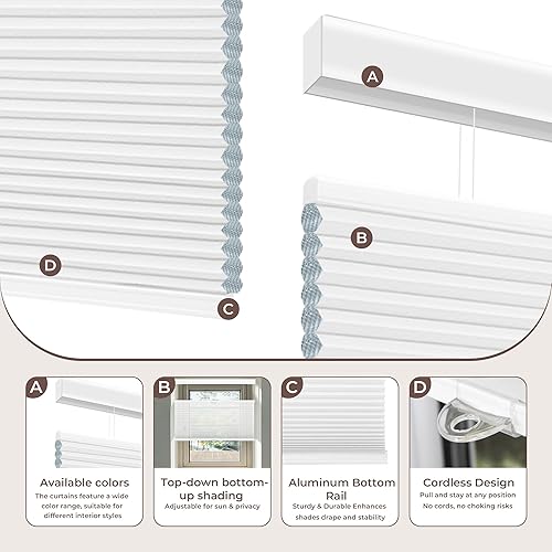 Miniatura 6 de Allesin Persianas celulares opacas de arriba hacia arriba, reducción de ruido, sin cordón, para oscurecer la habitación, persianas de panal