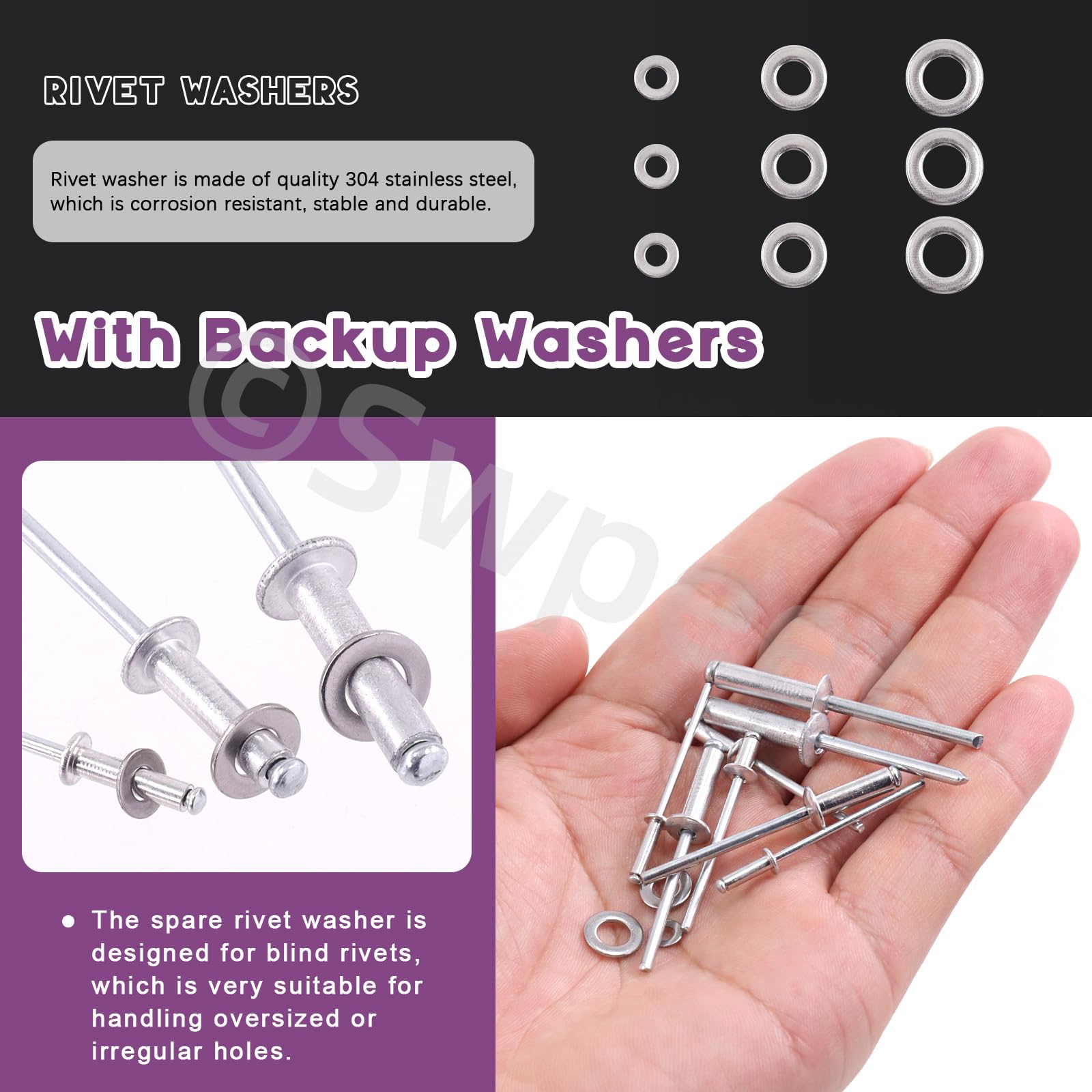 Swpeet 304 Stainless Steel Blind Rivets, Pop Rivets Assortment Kit - Foto 10