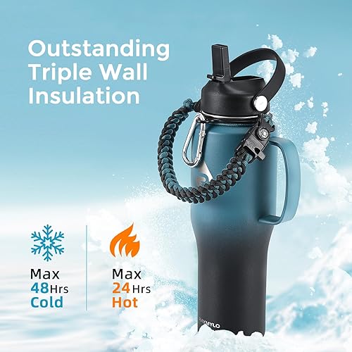 Miniatura 2 de Botella de agua de acero inoxidable de 32 onzas (fría durante 48 horas, caliente durante 24 horas), botella de agua aislada al vacío de triple pared