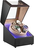 Vista 2 de J&T Technology Enrollador de reloj para relojes automáticos, enrollador automático de reloj con luz LED, caja de reloj giratoria con motor Negro TQW