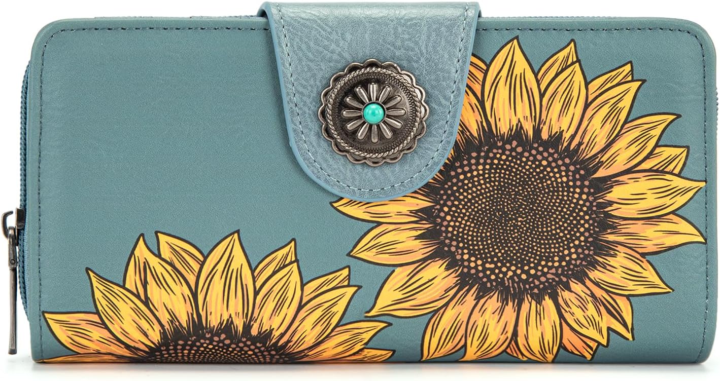 Montana West Women's Wallets Western Sunflower Wallet Women Large Capacity Credit Card Wallet Ladies Female Bifold Clutch Wallets with ID Window and Coin Purse