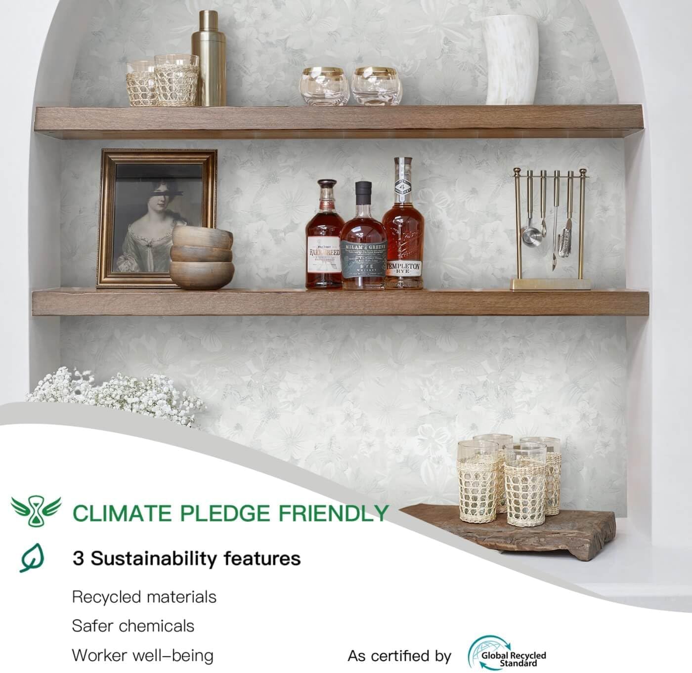 Heroad 17.3inx32.8ft Grey Peel and Stick Wallpaper Floral Contact Paper Vintage Wall Paper Self-Adhesive Removable Wallpaper for Cabinets Drawers Bedroom Mural Wall Decor Vinyl Roll