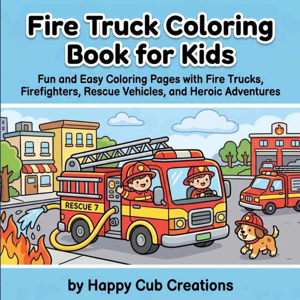 Fire Truck Coloring Book for Kids: Fun and Easy Coloring Pages with Fire Trucks, Firefighters, Rescue Vehicles, and Heroic Adventures