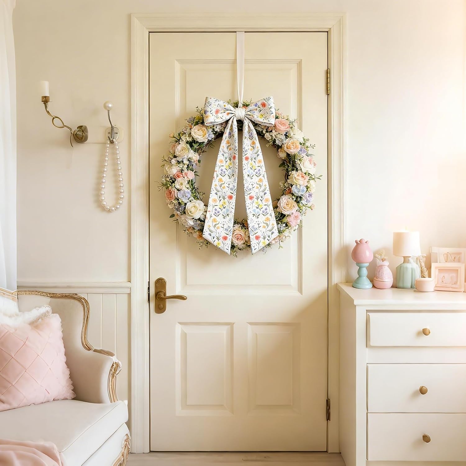 AZYM 2 Pcs Wreath Sash for Front Door,Wreath Ribbon Accessories for Outdoor Indoor Party Yard Doorway Wall Decor(Wildflowers)