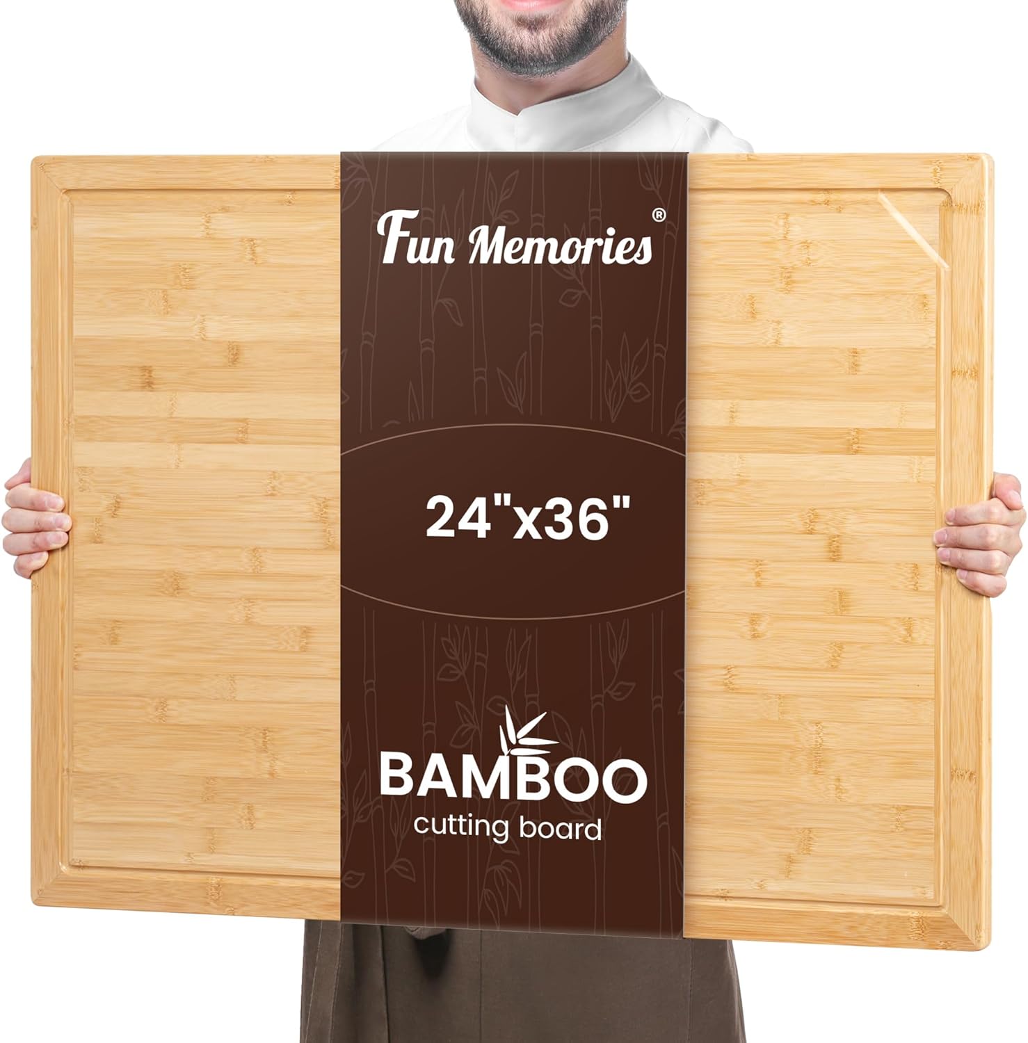 36"x24" Bamboo Cutting Board - 4XL Extra Large Butcher Block with Non-Slip Juice Groove & Handle, Multi-Functional Stove Cover/Charcuterie Board for Kitchen, BBQ, RV (1.25" Thick, Natural)