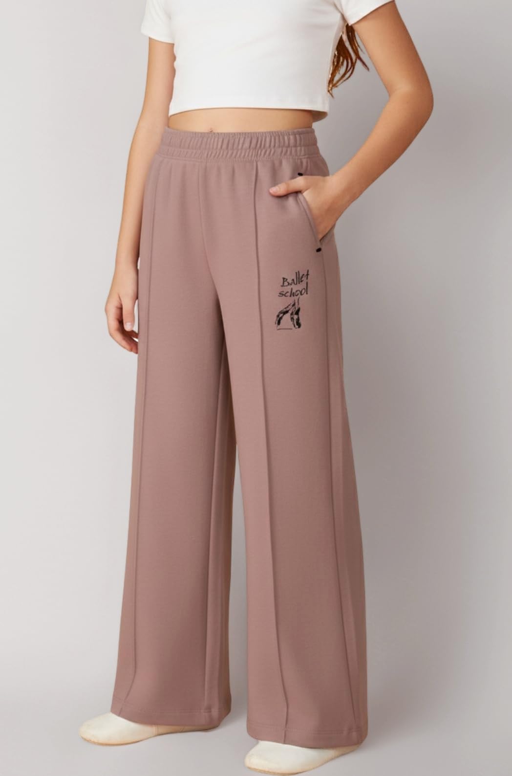 Alan Jones Clothing Girl's Wide Leg Fit Mid Rise Track Pant